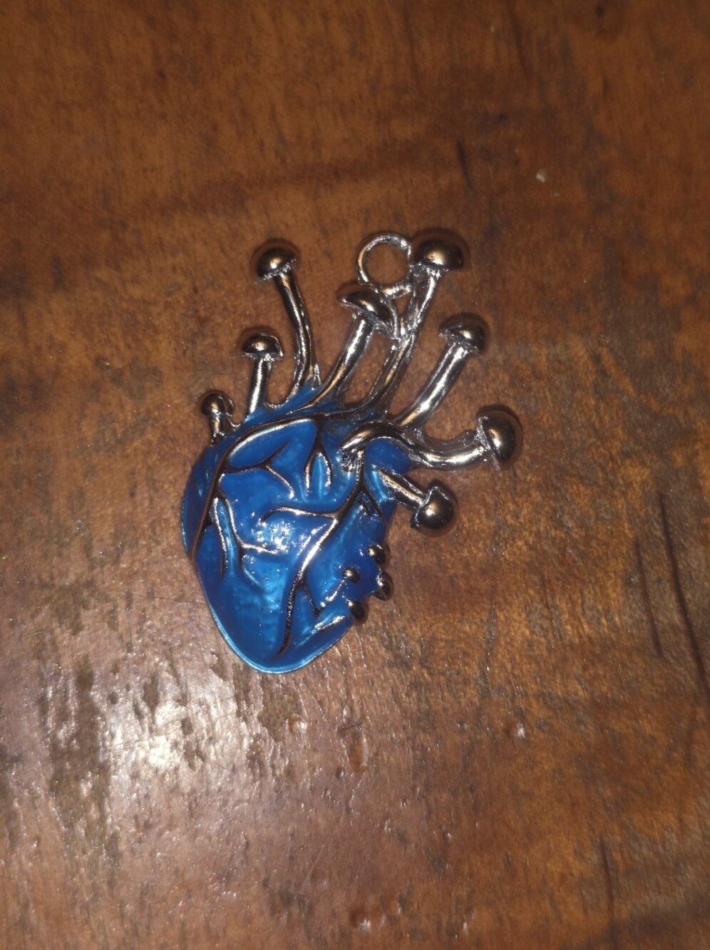 3D Blue Metal Heart With Nails Pendant For Necklace